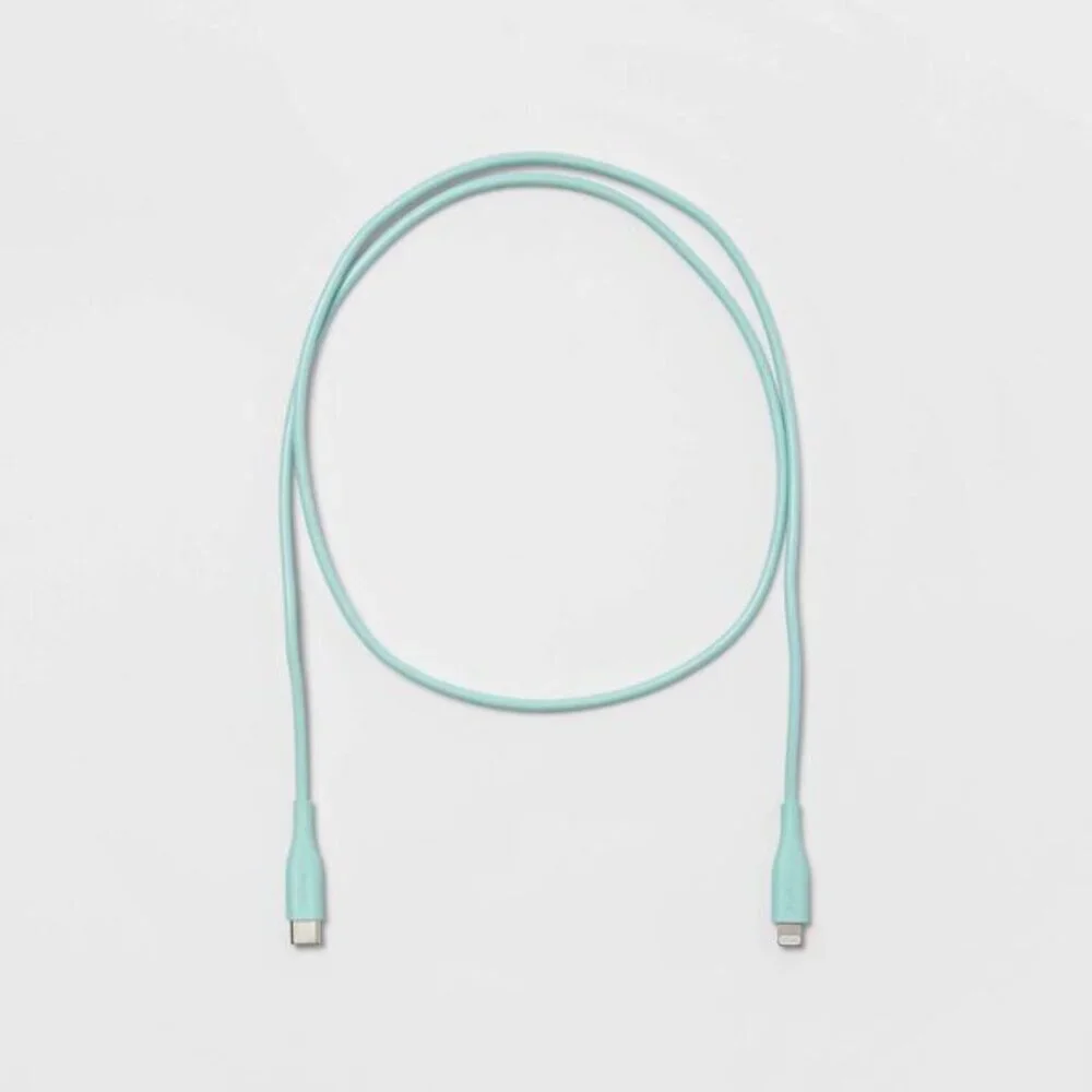 Lightning to USB-C Round Cable - Spring Teal - heyday- 3ft- Fast Charging